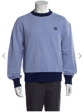 Ami Alexandre Mattiussi Light Blue Crewneck with Navy Trim